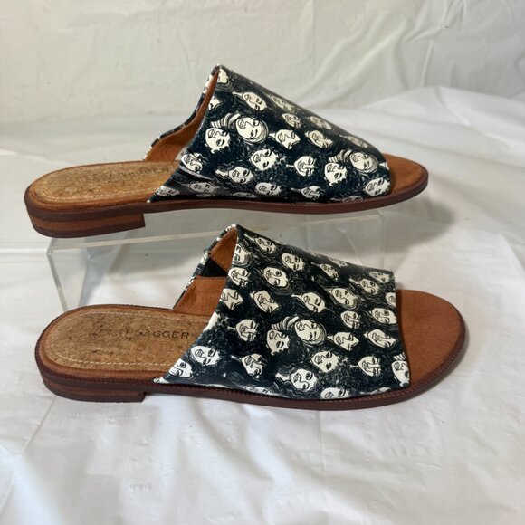 KELSI DAGGER BROOKLYN Ruthie printed leather flat slide sandal faces 6.5 - Picture 5 of 16